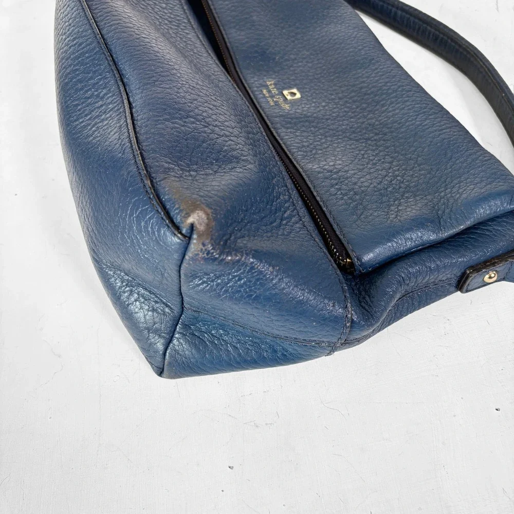 Kate Spade Cobble Hill Little Minka Navy Blue Pebbled Leather Satchel Bag